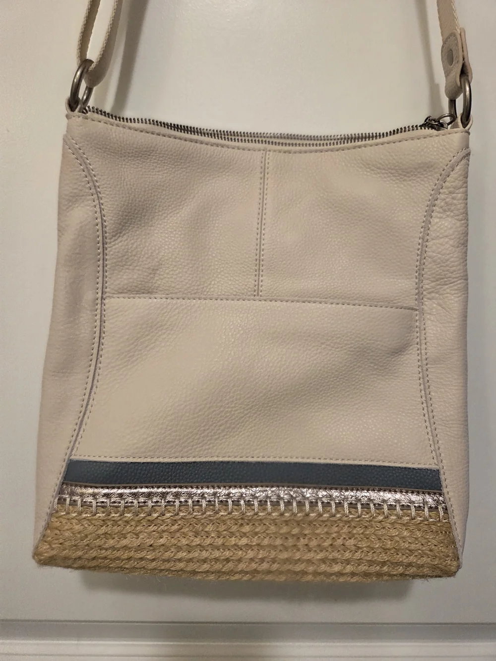 The Sak Leather Crossbody Bag Cream Boho Woven Straw Shoulder Purse